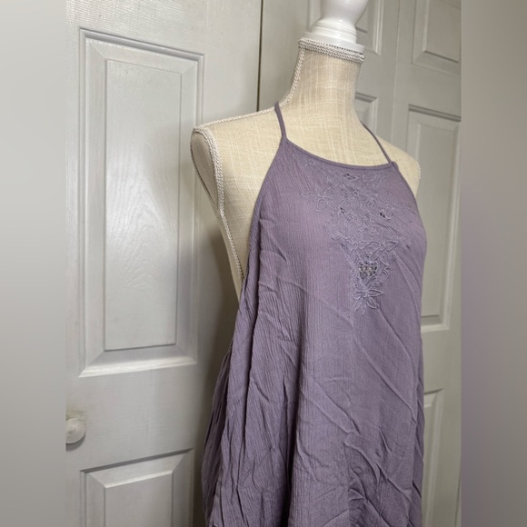 Free People Heat Wave Mini Dress Womens Medium Strappy Back Flutter Hem Lavender - Picture 6 of 10